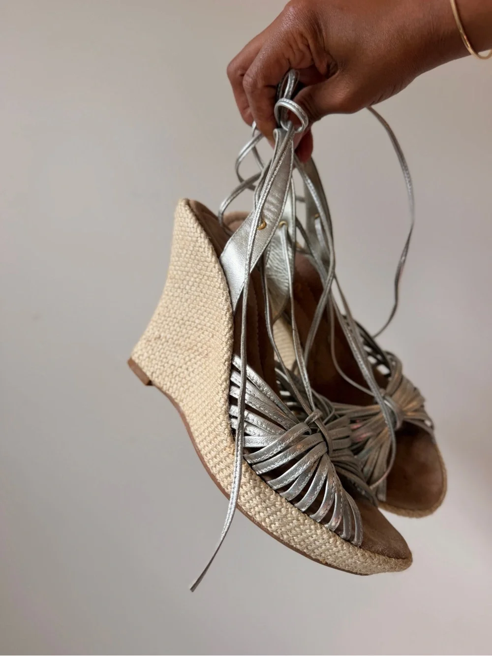 Unisa Silver Espadrille Wedge Lace-Up Sandals